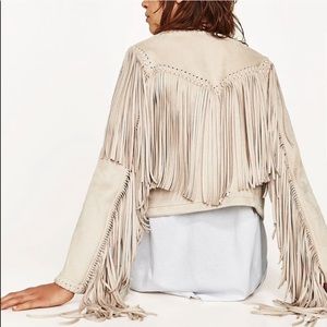 Zara Stone Faux Suede Fringe Jacket